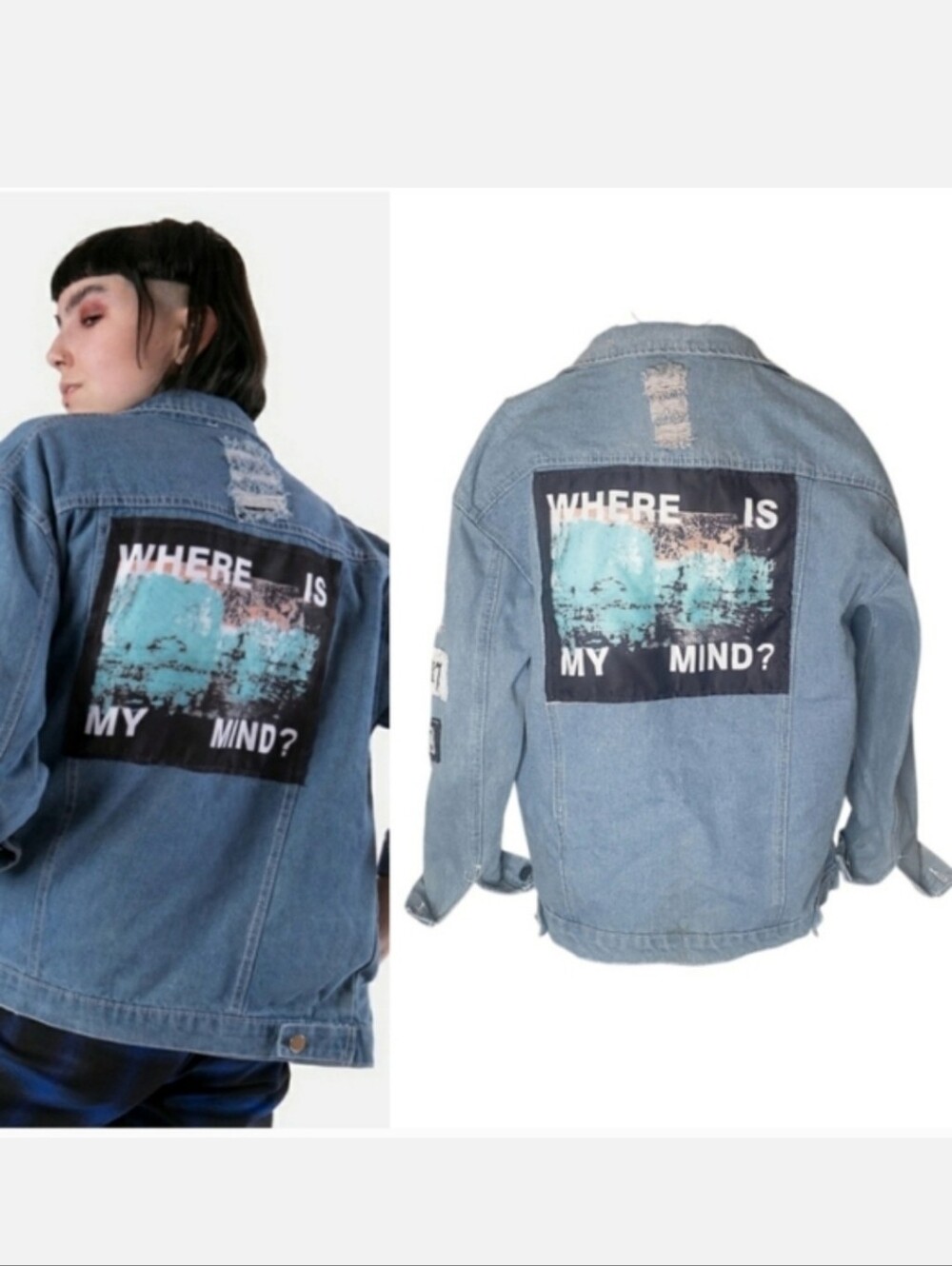 Where Is My Mind? Distressed Denim Jacket Size Large